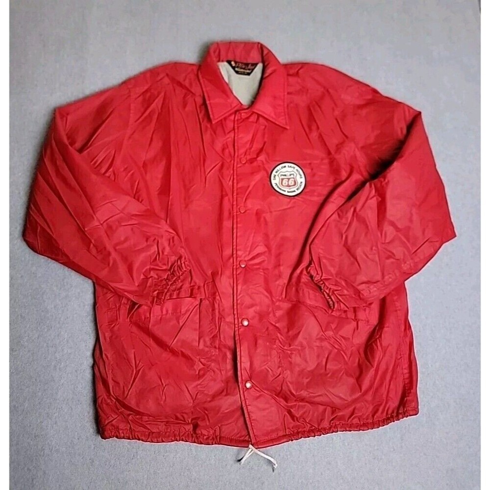 Pla-Jac Coach Jacket Mens L Red Vintage Phillips 66 Patch Snap Windbreaker USA